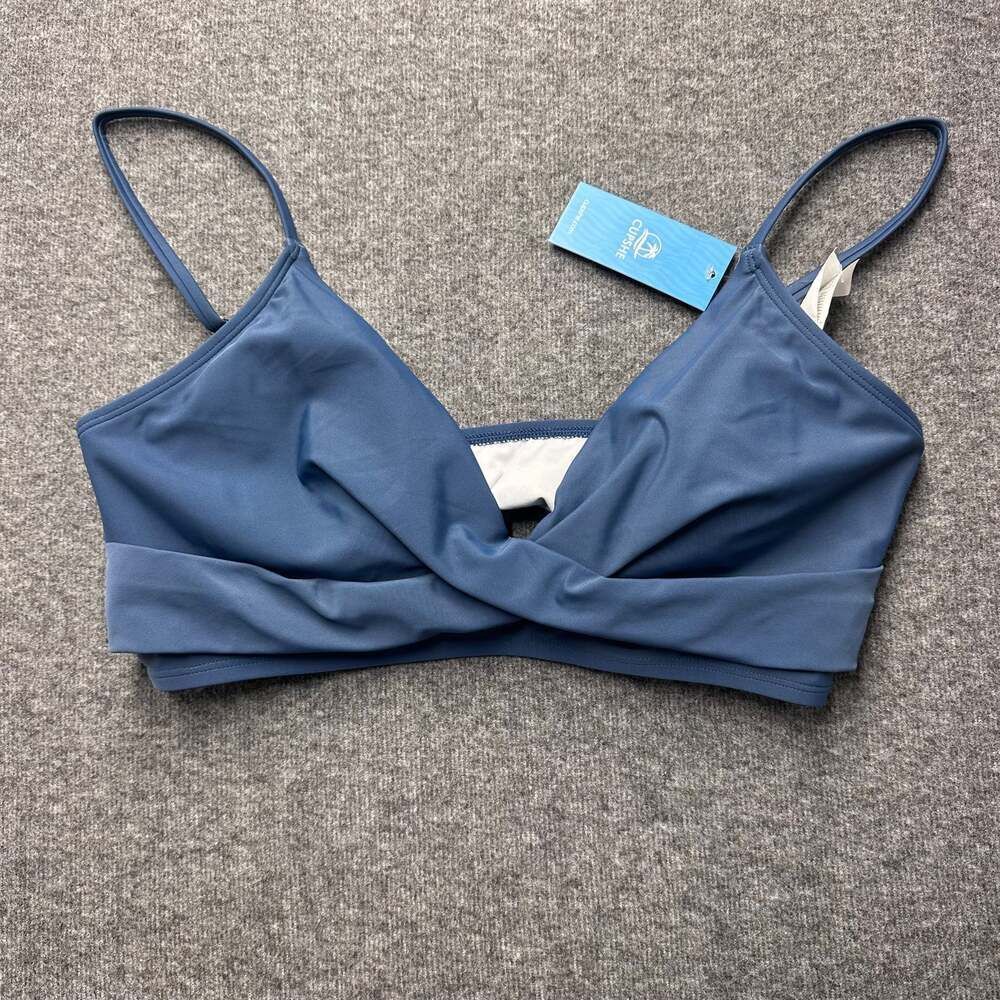 Cupshe Women's Twist Front V-Neck Bralette Swimsuit Bikini Top in Steel Blue